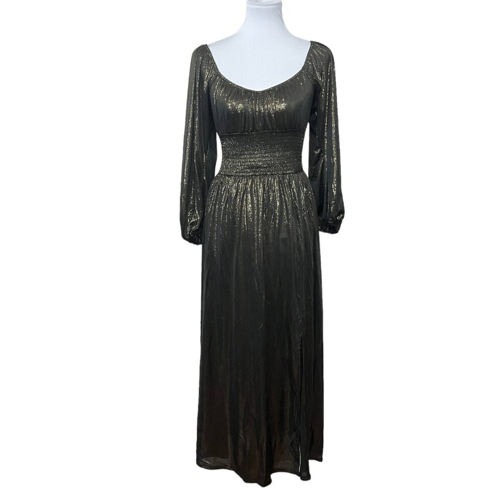 REVOLVE NSR‎ Metallic Midi Dress Womens XS Coquette Princess Royalcore Romantic - Picture 2 of 8